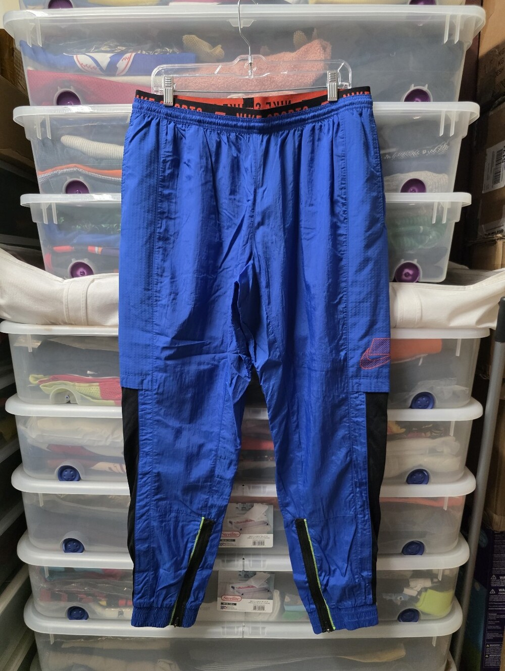 Nike Men's Jogger Pants Blue Colorblock Polyester Drawstring Zip Ankle Sz L
